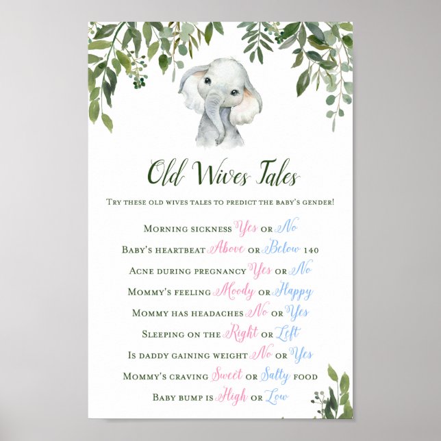 Greenery Elephant Gender Predence Sign Poster (Framsidan)