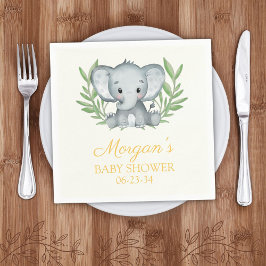 Greenery Elephant Gult Neutralt Baby Shower Pappersservett