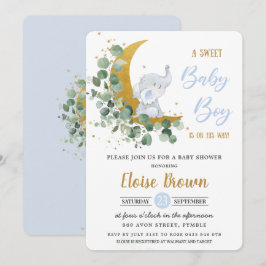 Greenery Elephant Måne Sweet Pojke Shower  Inbjudningar