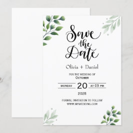 Greenery Elopement Bröllopsdatum Inbjudan