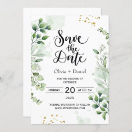 Greenery Elopement Wedding Date Invitation Inbjudningar