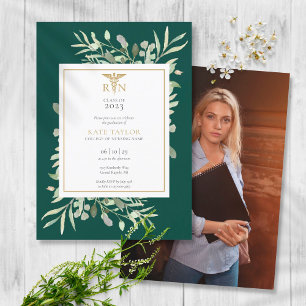 Greenery Emerald RN Nursing Studenten Photo Invit Inbjudningar