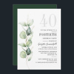 Greenery Eucalyptus 40:e födelsedagen Party Inbjudningar<br><div class="desc">Det skulle kunna bli en överraskning för party eller ännu ett speciellt årtionde. Denna 40-åriga inbjudan till fester med en eukalyptus grey design med modern populär typografi kan lätt redigeras till kostym på årsdagen eller årsdagen firande. Du kan ändra ordalydelsen, födelsedagsinformationen och bakgrunden till färg genom att klicka på knappen...</div>