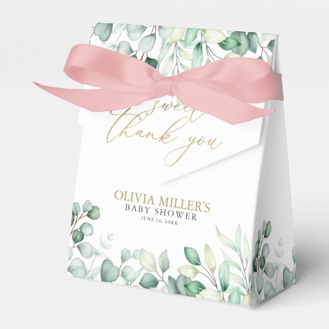 Greenery Eucalyptus A Sweet Tack Baby Shower Presentaskar (Framsidan Sidan)