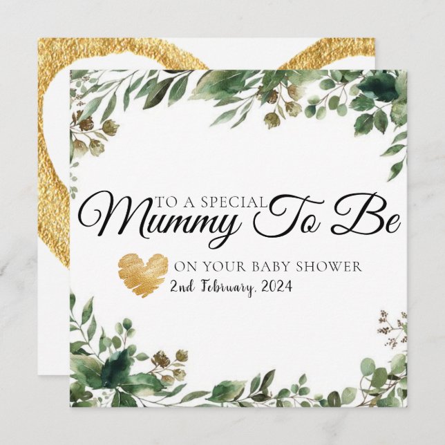 Greenery Eucalyptus Baby Shower Mummy to be card Tack Kort (Fram/baksida)