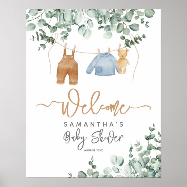 Greenery eucalyptus Bearly wait Baby Shower Welcom Poster (Framsidan)