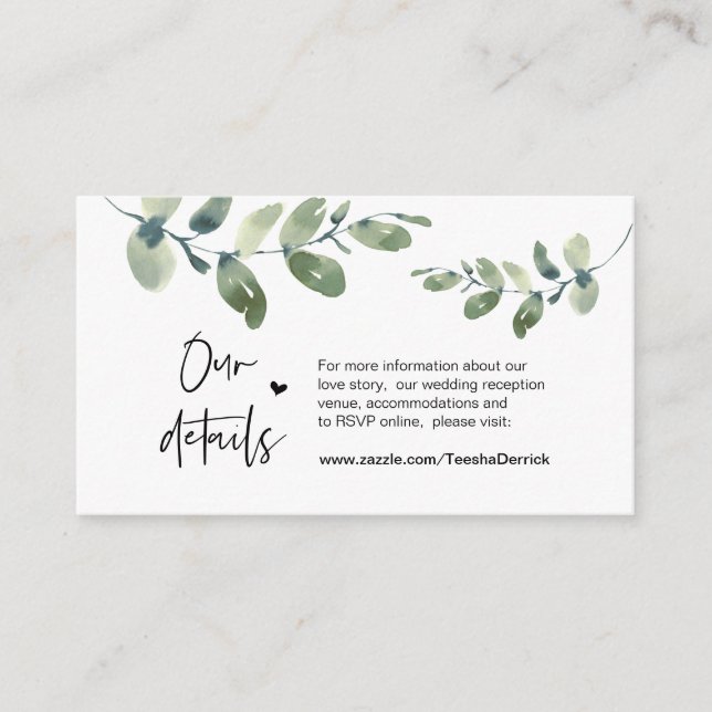 Greenery Eucalyptus, Black, Bröllop Details Tilläggskort (Framsida)