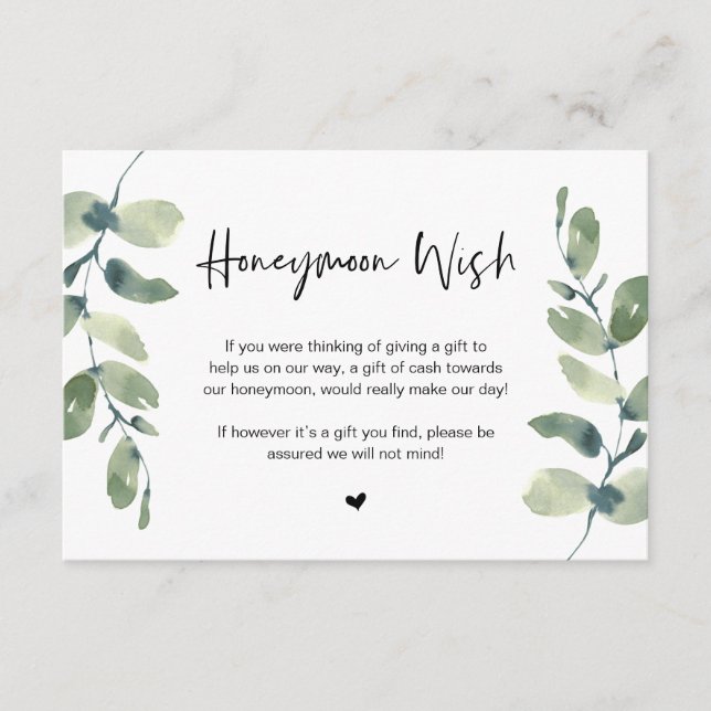 Greenery Eucalyptus, Black Font, Honeymoon Wish En Tilläggskort (Framsida)