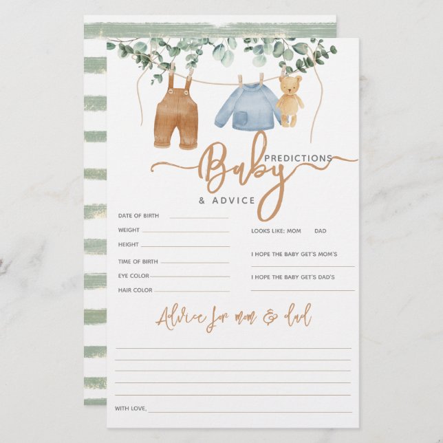 Greenery eucalyptus Boho Baby Shower Geme (Fram/baksida)