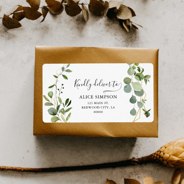 Greenery Eucalyptus Boho Calligraphy Adress Fraktsedel (Skapare uppladdad)