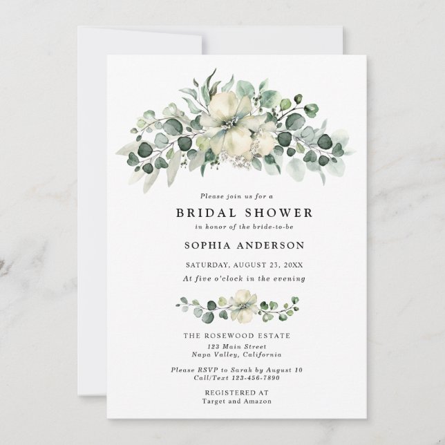 Greenery Eucalyptus Bridal Shower Inbjudningar (Framsida)