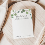 Greenery Eucalyptus Bröllop Bucket List Cards Vykort<br><div class="desc">Dessa gröna eucalyptus bröllop-bucketkort är perfekten för ett enkelt bröllopsmottagning eller en enkel möhippa. Utformningen har handdragna botaniska gröntar eucalyptus grenar och löv. Ändra ordalydelsen till kostym vid alla livshändelser. Bucketlistskylten säljs separat.</div>