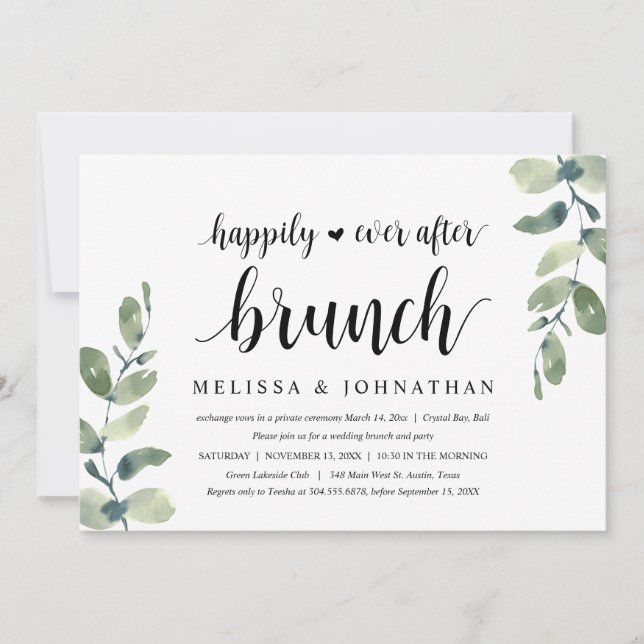 Greenery Eucalyptus, Bröllop Elopement Brunch Inbjudningar (Framsida)