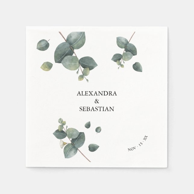 Greenery Eucalyptus Bröllop Pappersservett (Framsidan)
