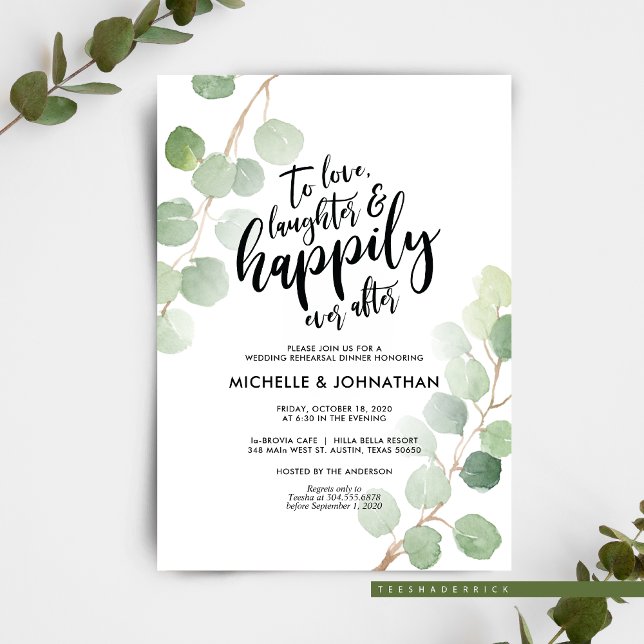 Greenery Eucalyptus Bröllop Rehearsal Middagar Inbjudningar (Greenery Rustic Eucalyptus Wedding Rehearsal Dinner Or Brunch Celebration Invitation Card)