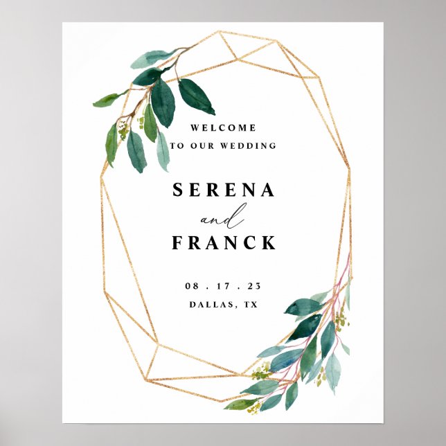 Greenery Eucalyptus Bröllop Välkomstskylt, Bröllop Poster (Framsidan)
