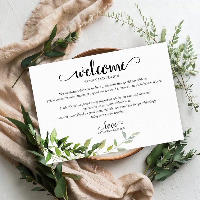 Greenery Eucalyptus Bröllop Welcome Hotel Card Inbjudningar (Skapare uppladdad)