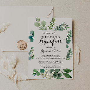 Greenery Eucalyptus Calligraphy Bröllop Breakfast Inbjudningar