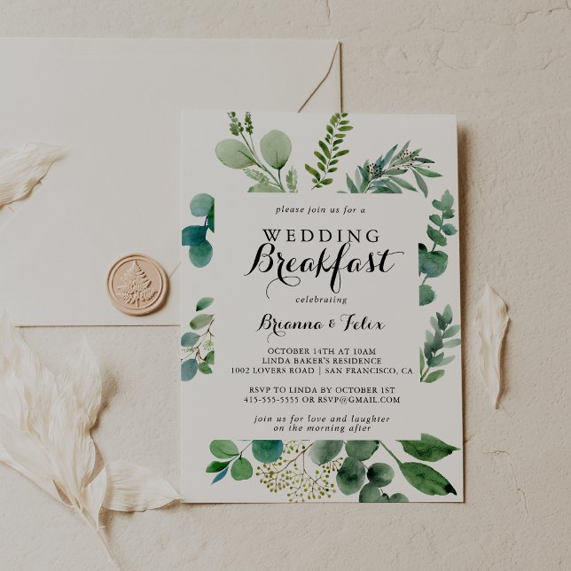 Greenery Eucalyptus Calligraphy Bröllop Breakfast Inbjudningar (Skapare uppladdad)