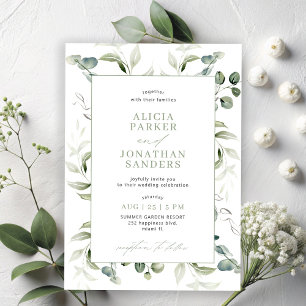 Greenery eucalyptus classy modern bröllop inbjudningar