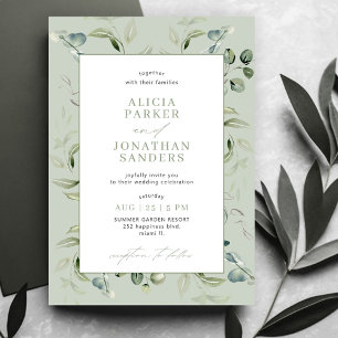 Greenery eucalyptus classy modern sage bröllop inbjudningar