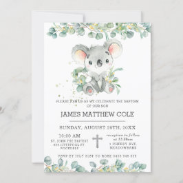 Greenery Eucalyptus Cute Koala Baptism Christening Inbjudningar