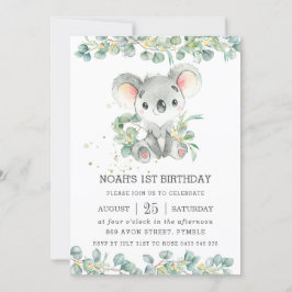 Greenery Eucalyptus Cute Koala Birthday Inbjudningar
