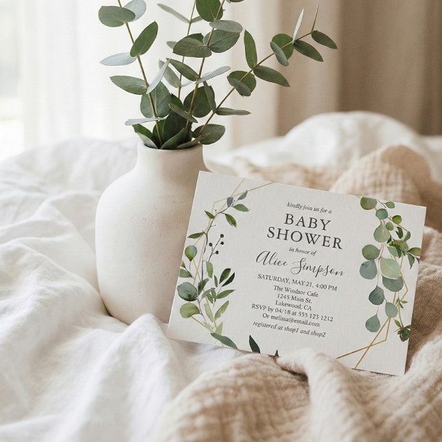 Greenery Eucalyptus Elegant Botanical Baby Shower Inbjudan Vykort (Skapare uppladdad)