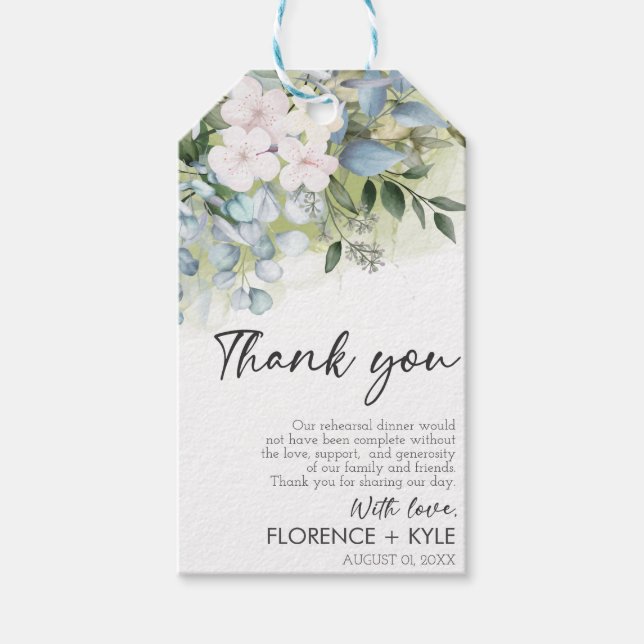 Greenery Eucalyptus Elegant Dusty Rehearsal Dinner Presentetikett (Framsidan)