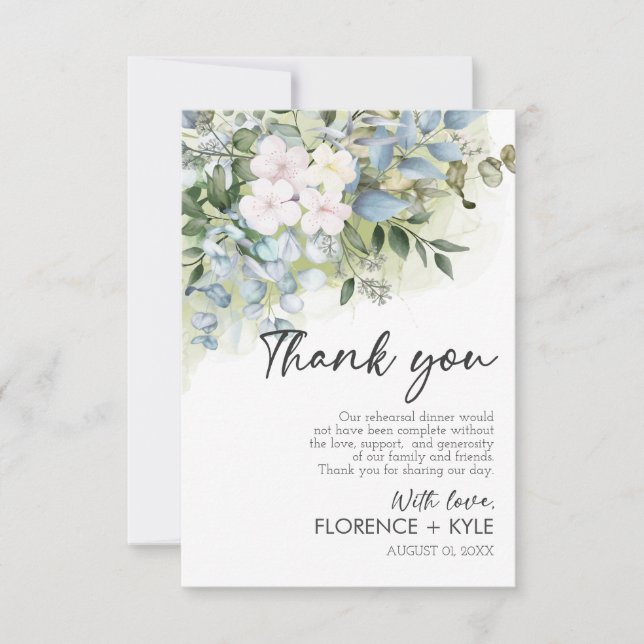 Greenery Eucalyptus Elegant Dusty Rehearsal Dinner Tack Kort (Framsida)