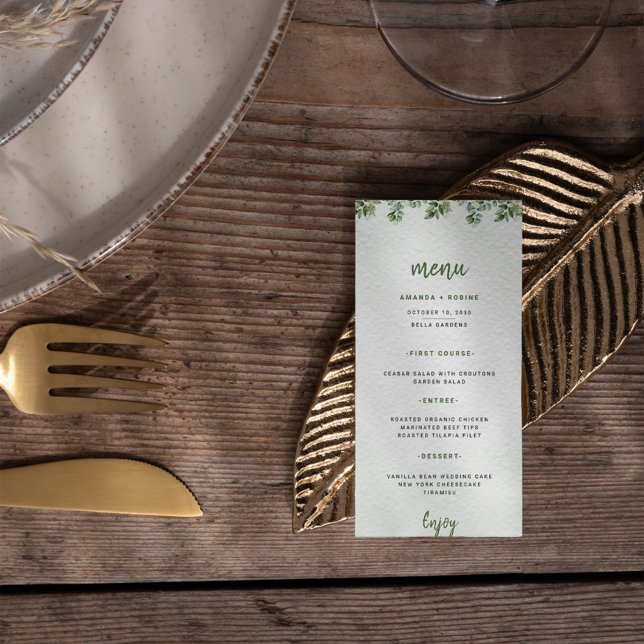 Greenery Eucalyptus Elegant Löv Bröllop Menu Meny (Skapare uppladdad)
