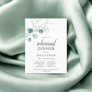 Greenery Eucalyptus Elegant Rehearsal Dinner Inbjudan Vykort