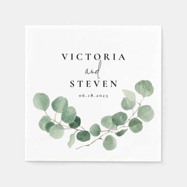 Greenery Eucalyptus Foliage Bröllop Napkins Pappersservett (Framsidan)