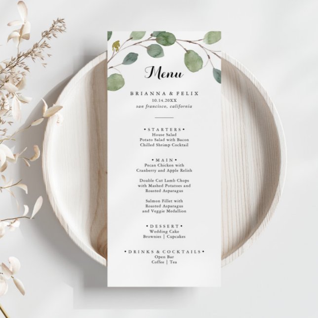 Greenery Eucalyptus Foliage Calligraphy Dinner Meny (Skapare uppladdad)