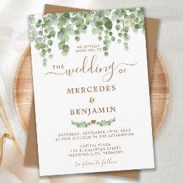 Greenery Eucalyptus Foliage Elegant Guld Bröllop Inbjudningar