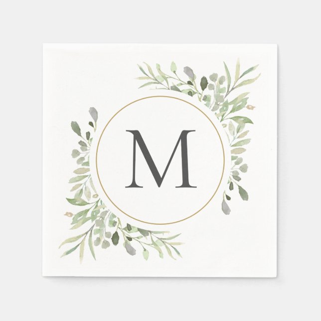 Greenery Eucalyptus Foliage Monogram Pappersservett (Framsidan)