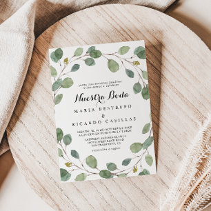 Greenery Eucalyptus Foliage Nuestra Boda Bröllop Inbjudningar
