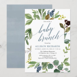 Greenery eucalyptus gender neutral baby brunch inbjudningar