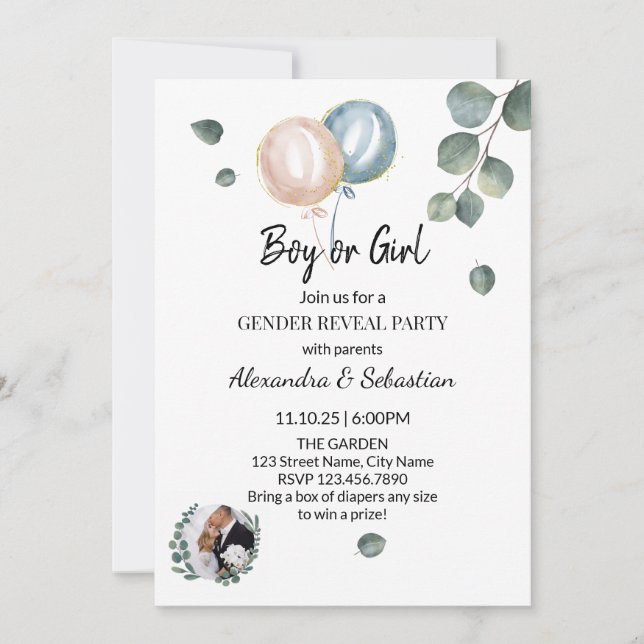 Greenery Eucalyptus Gender Reveal Call-inbjudan Inbjudningar (Framsida)