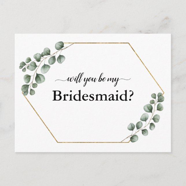 Greenery Eucalyptus Geometric Bridesmaid Card Helg Vykort (Framsida)