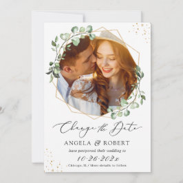 Greenery Eucalyptus Geometric Bröllop Postponed Spara Datumet