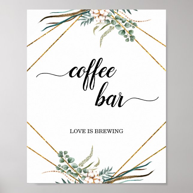 Greenery Eucalyptus Geometric Coffee Pub-tecken Poster (Framsidan)