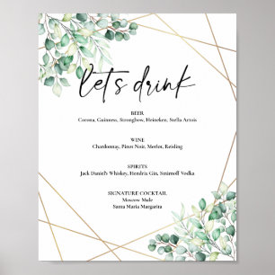 Greenery Eucalyptus Geometric Drinks Pub Menu Poster