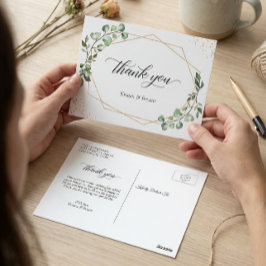 Greenery Eucalyptus Geometric Guld Ram Tack Vykort