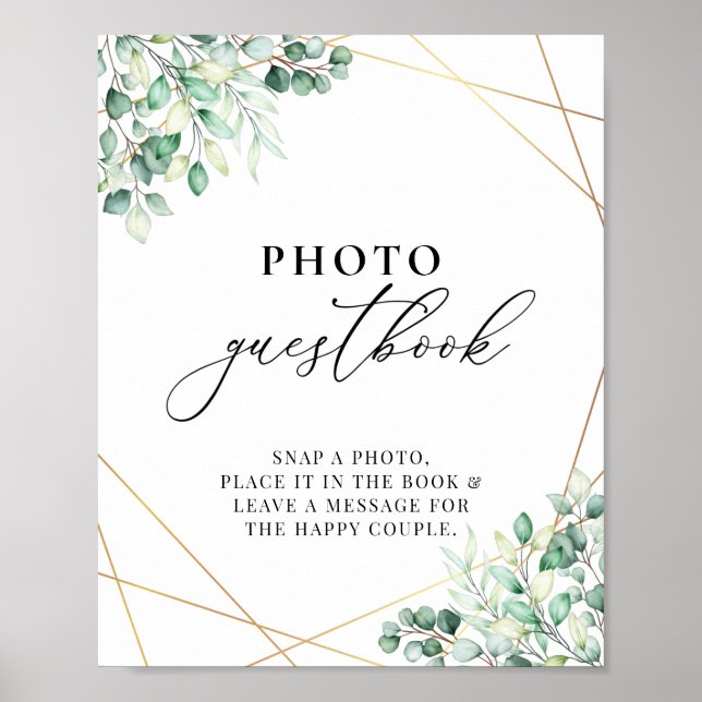 Greenery Eucalyptus Geometric Photo Guestbook Poster (Framsidan)