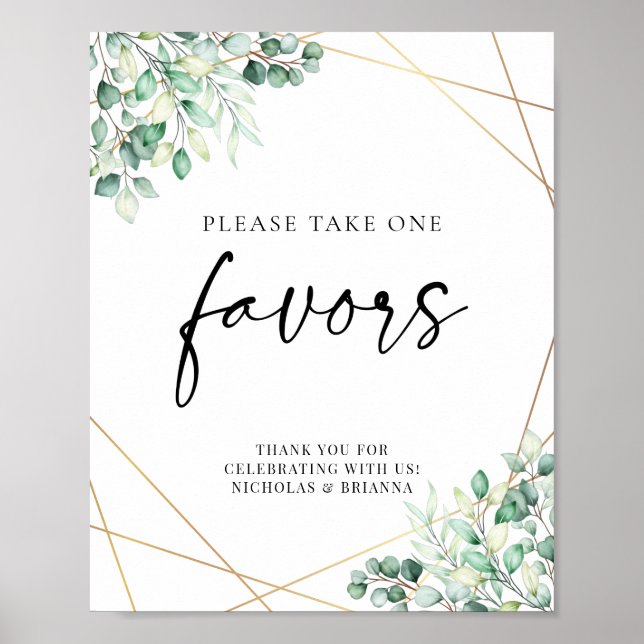 Greenery Eucalyptus Geometric Wedding Favors Poster (Framsidan)
