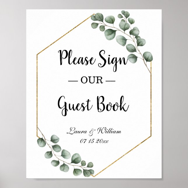 Greenery Eucalyptus Glitter Bröllop Guestbook-teck Poster (Framsidan)