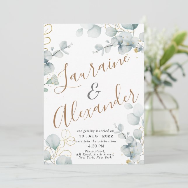 Greenery eucalyptus grönt blommigt-trädgård inbjudningar (Stående Fram)