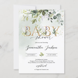 Greenery eucalyptus guld brev boho babydusch inbjudningar