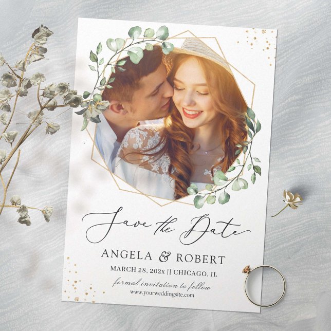 Greenery Eucalyptus Guld Geometric Ram Photo Spara Datumet (Skapare uppladdad)